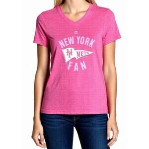 Majestic Girl's Youth Pink New York Mets Jersey Stars V-Neck T-Shirt Size XL 16